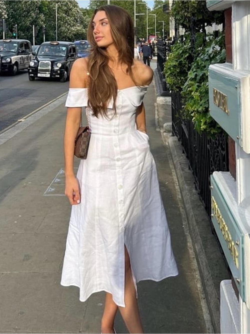 Reformation Adriel Linen White Off-Shoulder Midi Dress Bridal Summer Size 0